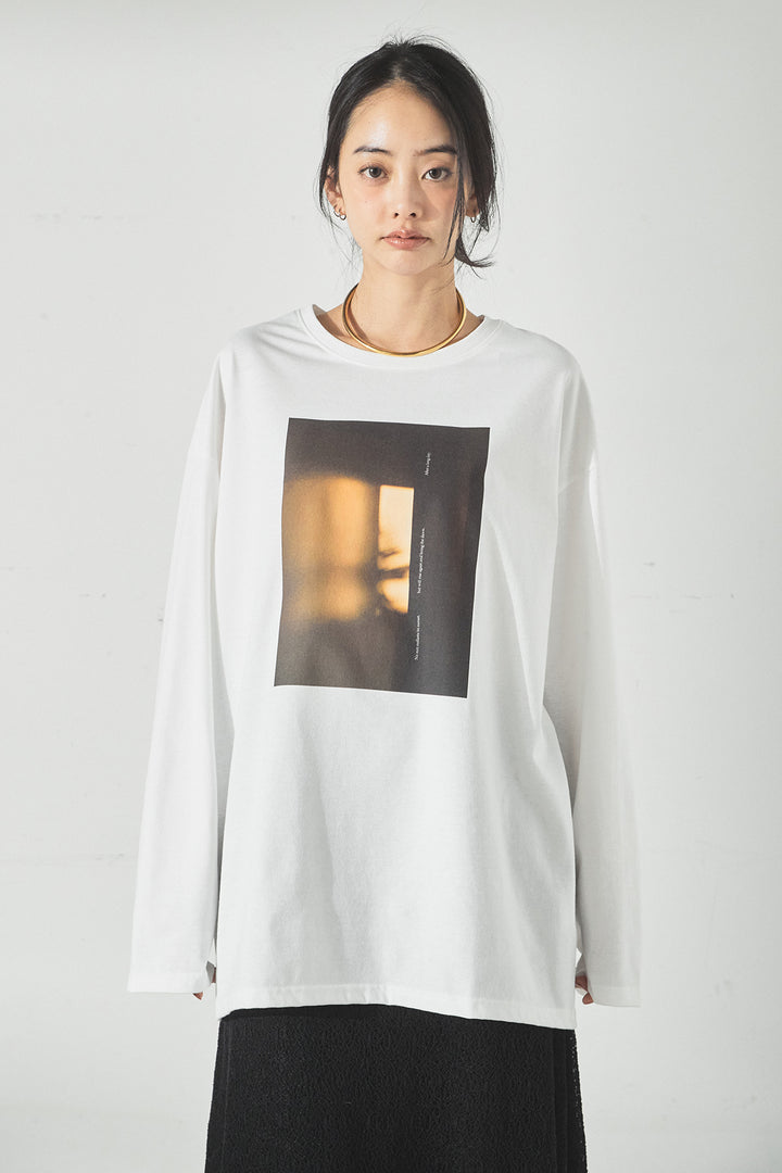[SET]加工デニムレザー襟付きデニムブルゾン+長袖アソートフォトTシャツ(2set)