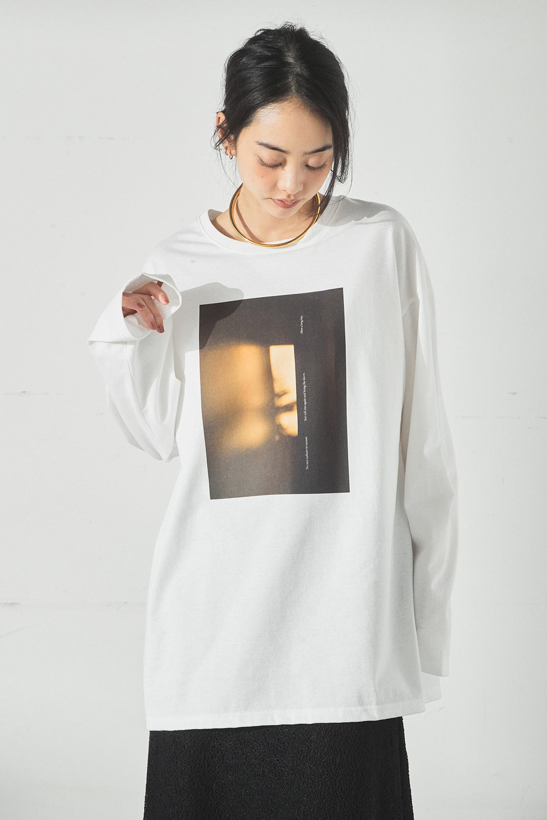 [SET]加工デニムレザー襟付きデニムブルゾン+長袖アソートフォトTシャツ(2set)