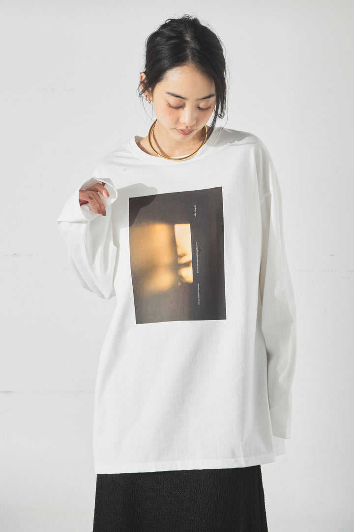[SET]加工デニムレザー襟付きデニムブルゾン+長袖アソートフォトTシャツ(2set)