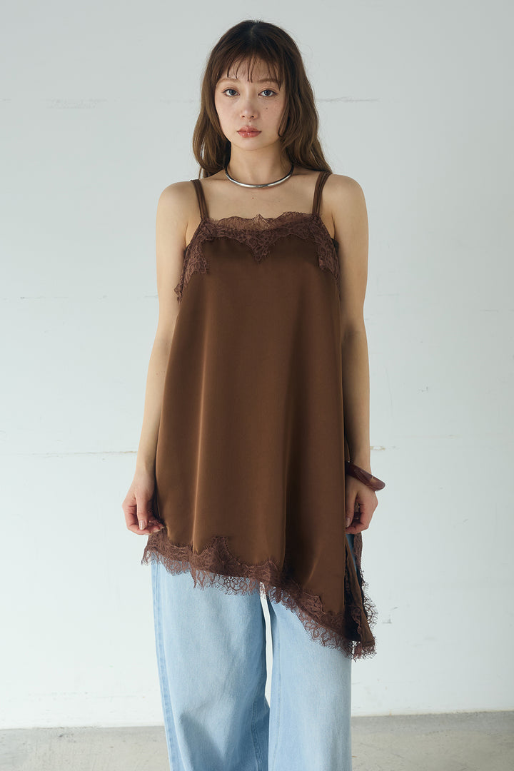 サテンレースアシメキャミ