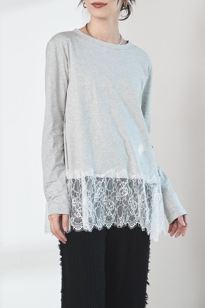 裾レースロングスリーブTシャツ