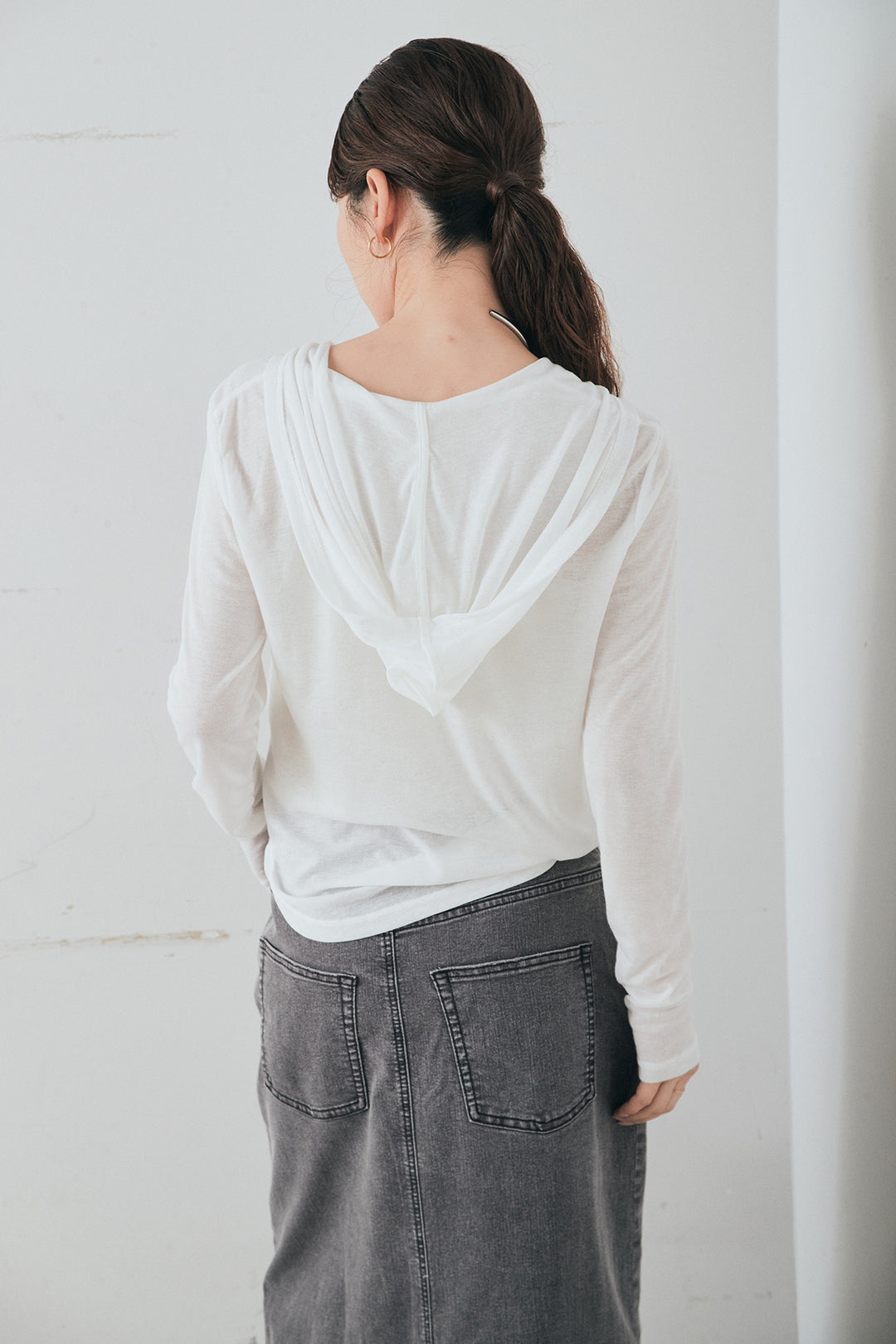 [SET]オーバーデニムジャケット+ウエストクロスデニムタイトスカート+シアーリブフーディプルオーバー(3set)