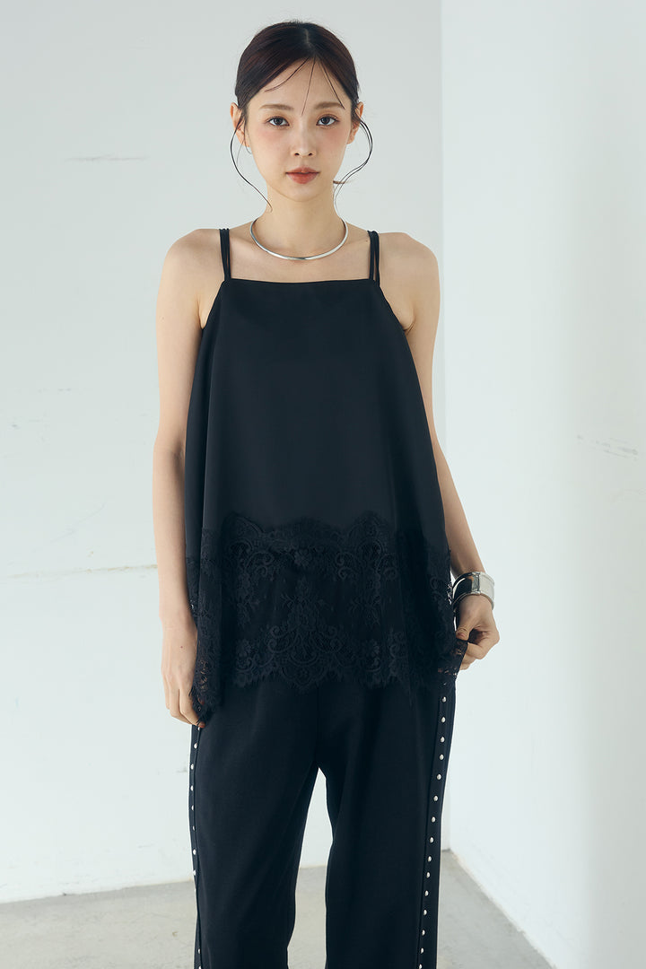 [SET]スラブネップツイードフリンジテーラードジャケット+サイドデザイン入りスウェットパンツ+裾レースキャミソール(3set)