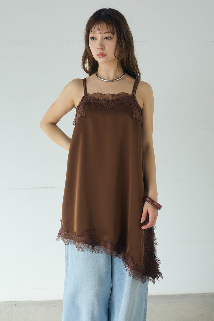 [SET]リネンライクストライプテーラードジャケット+リネンライクストライプタックイージーパンツ+サテンレースアシメキャミ(3set)