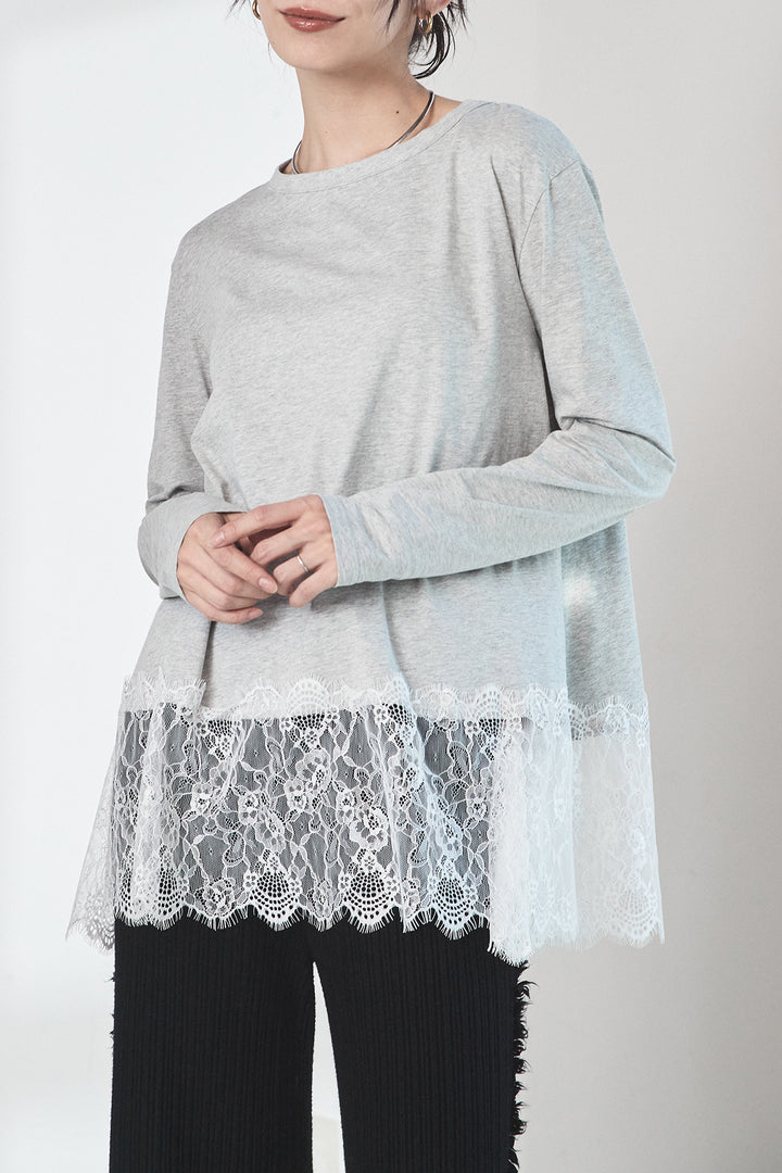 裾レースロングスリーブTシャツ