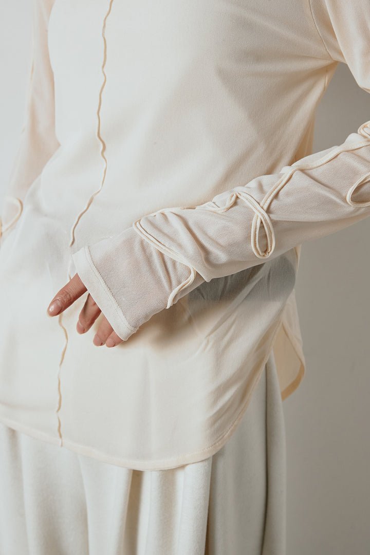 [SET]ビッグカラーケーブル編みニットトップス+2WAY袖コード刺繍クルーネックプルオーバー(2set)