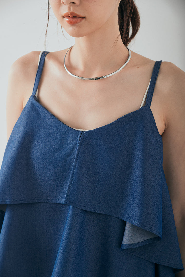 [SET]デニムライクツイルティアードキャミソール+デニムライクツイルタックパンツ(2set)