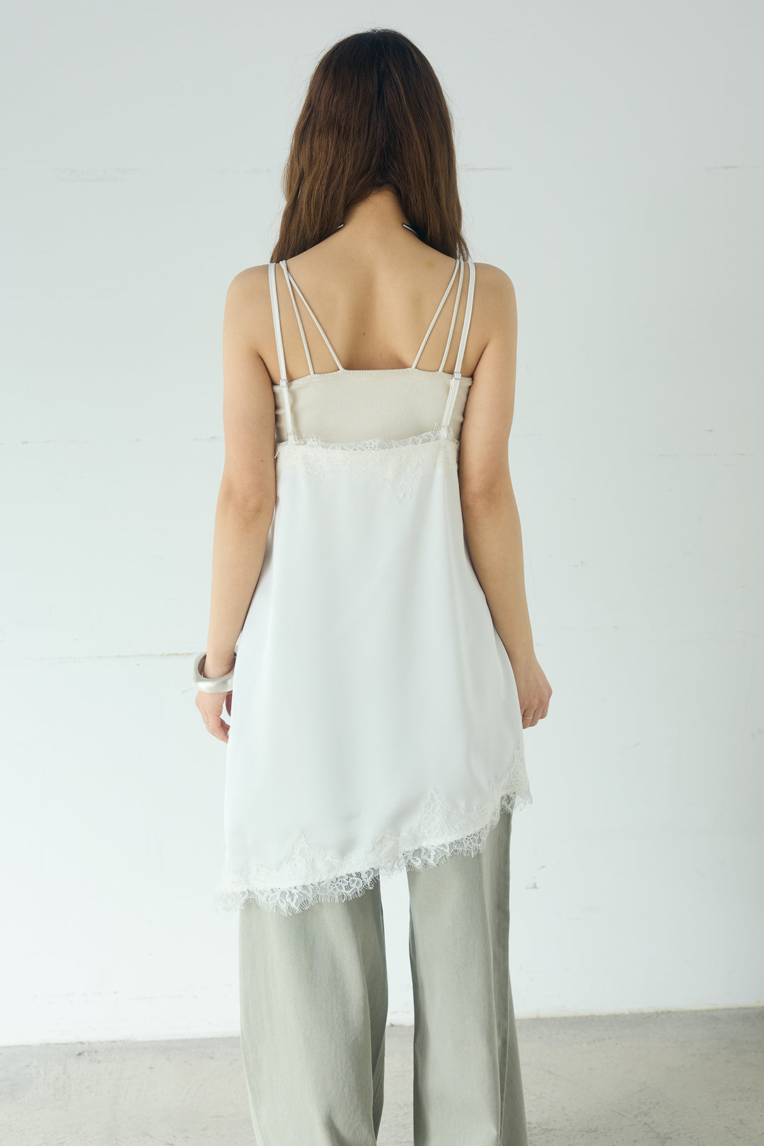 サテンレースアシメキャミ