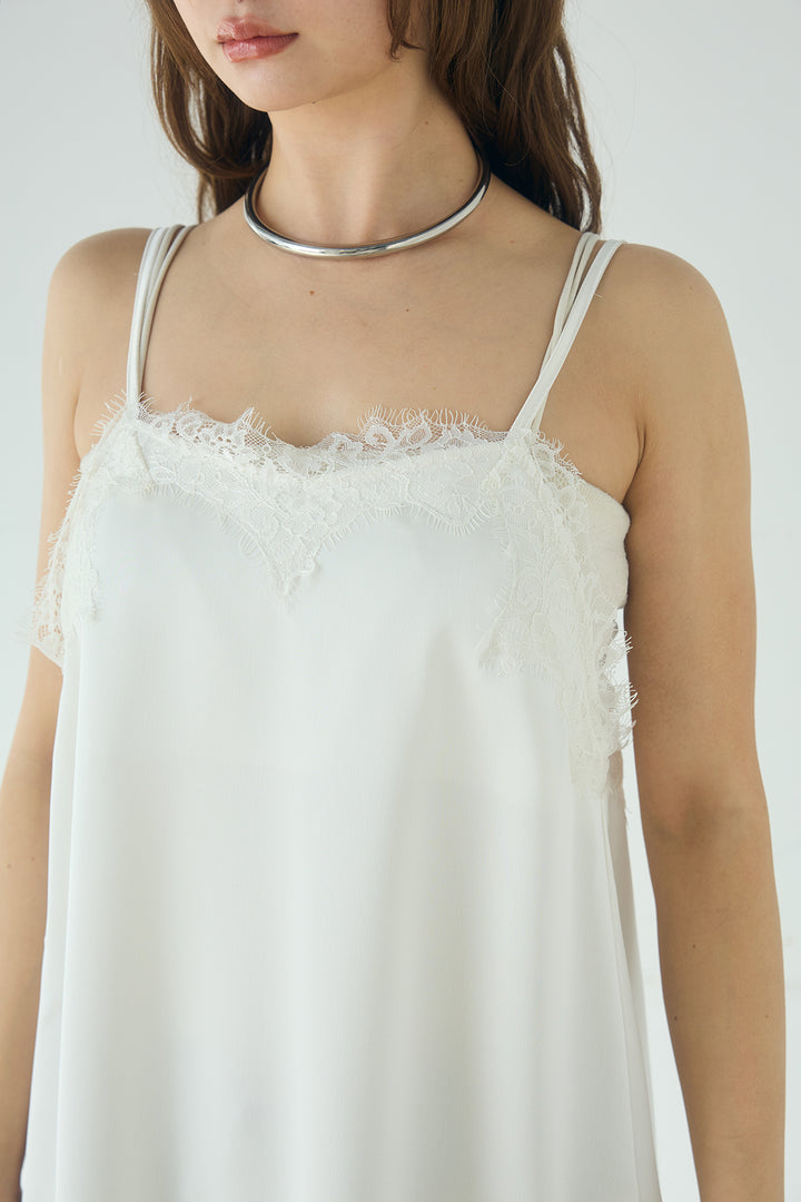 [SET]ナイロンボリュームWジップパーカーブルゾン+サテンレースアシメキャミ+細編みベルト付きパンツ+サテンレースアシメキャミ(3set)