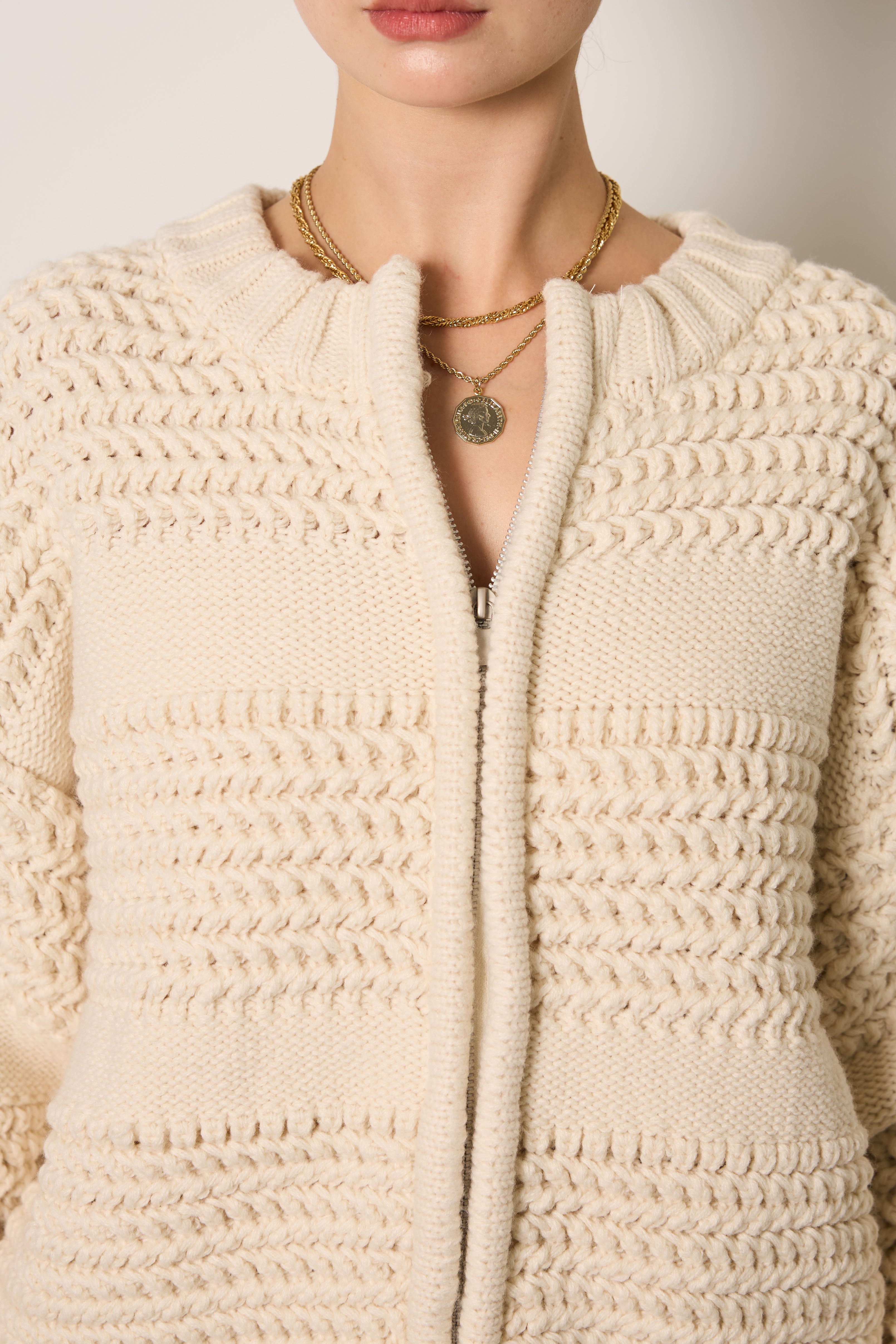 ライン編みダブルジップニットカーディガン – ESICA