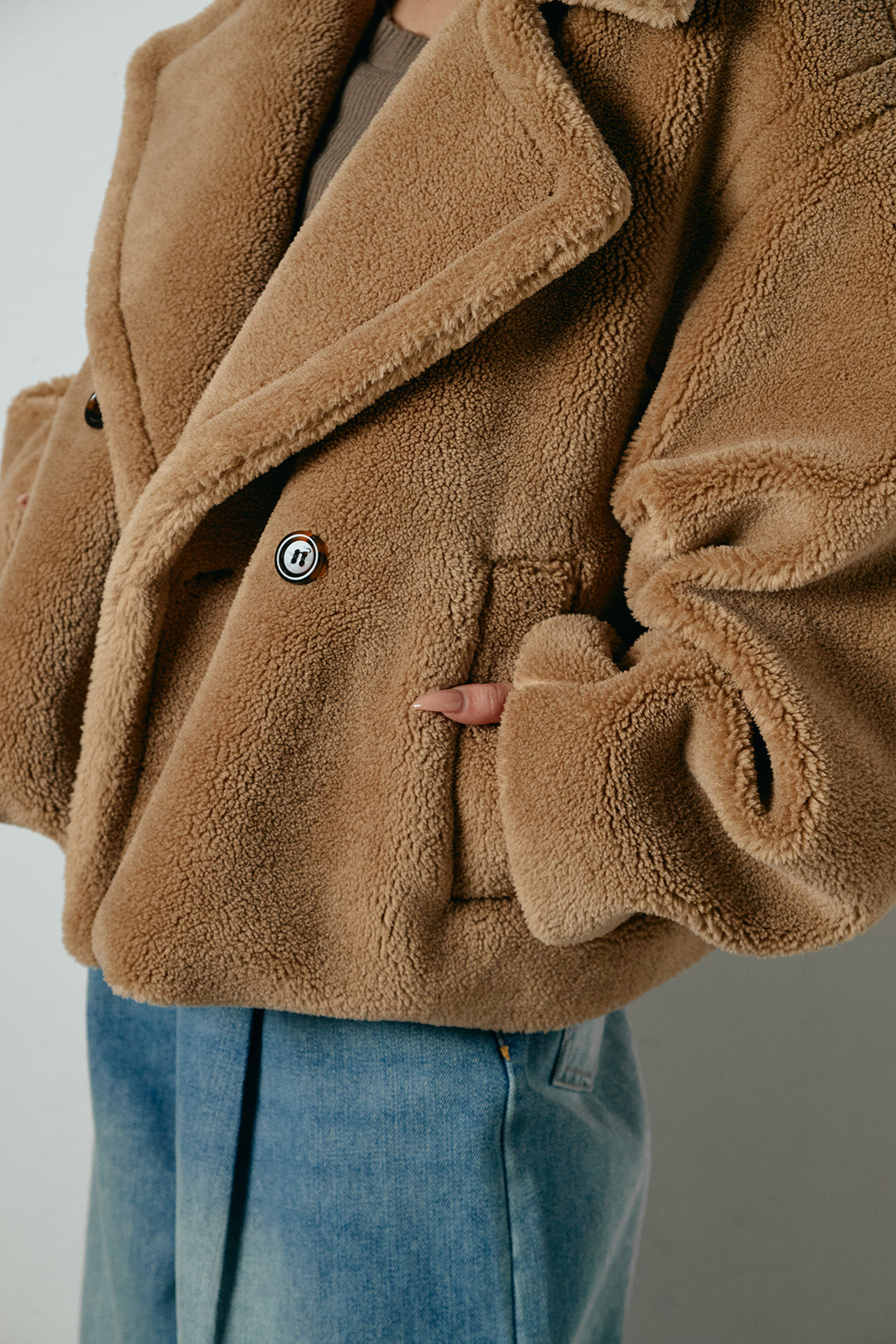 【2月中旬発送】
[SET]テディボアショートジャケット+加工デニムタックコクーンワイドパンツ(2set)