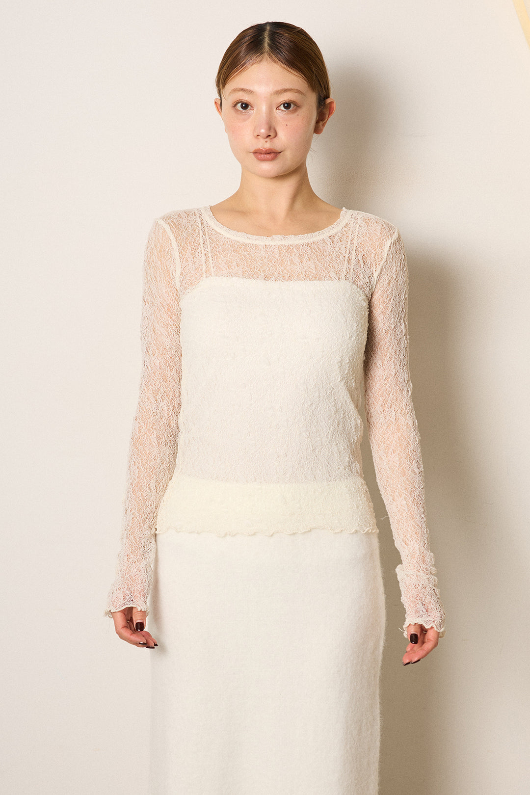 [SET]ストレッチレースクルーネックインナー+デニムペプラムコンビネゾン(2set)