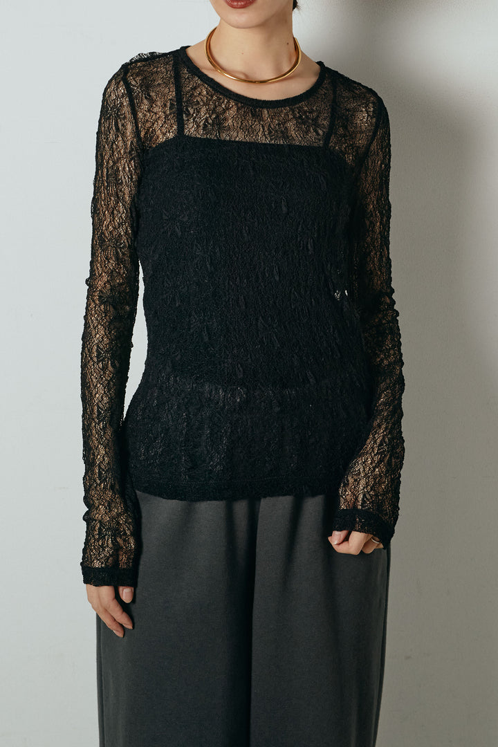 [SET]ストレッチレースクルーネックインナー+デニムペプラムコンビネゾン(2set)