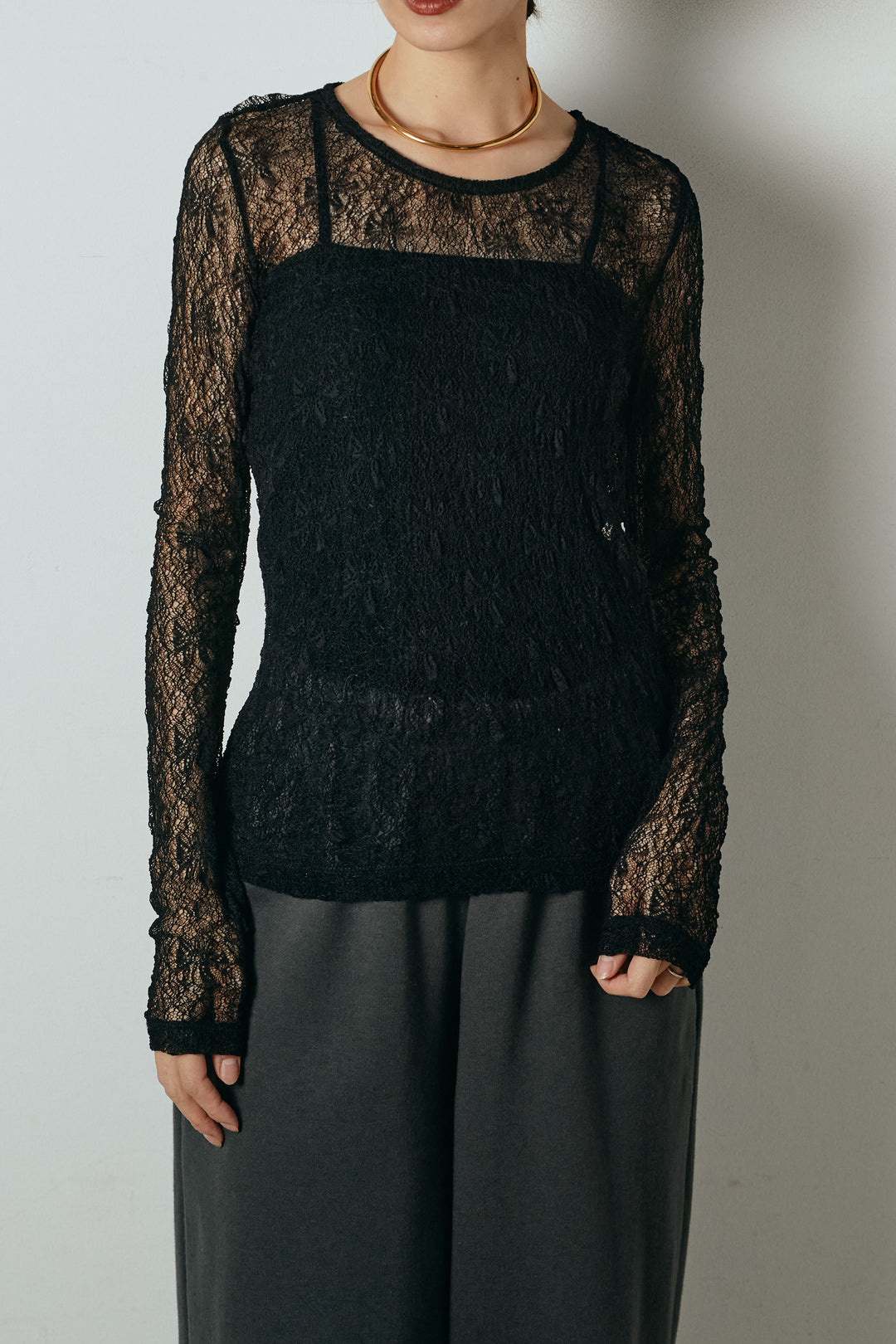 [SET]バックジップデザインショートツイルジャケット+キャミロングオールインワン+ストレッチレースクルーネックインナー(3set)