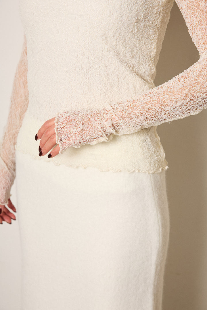 [SET]裏毛バックオープンプルオーバー+エコスウェードワイドスカート+ストレッチレースクルーネックインナー(3set)