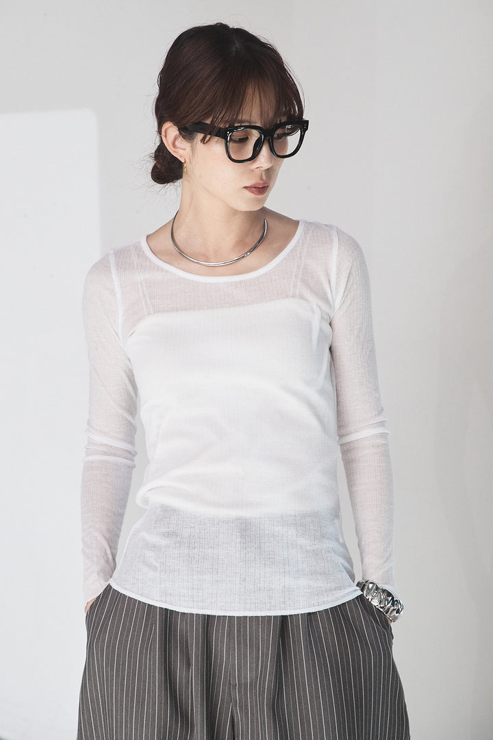 [SET]襟付きナイロンベスト+サイドデザインナイロンスカート+リブシアークルーネック長袖トップス(3set)