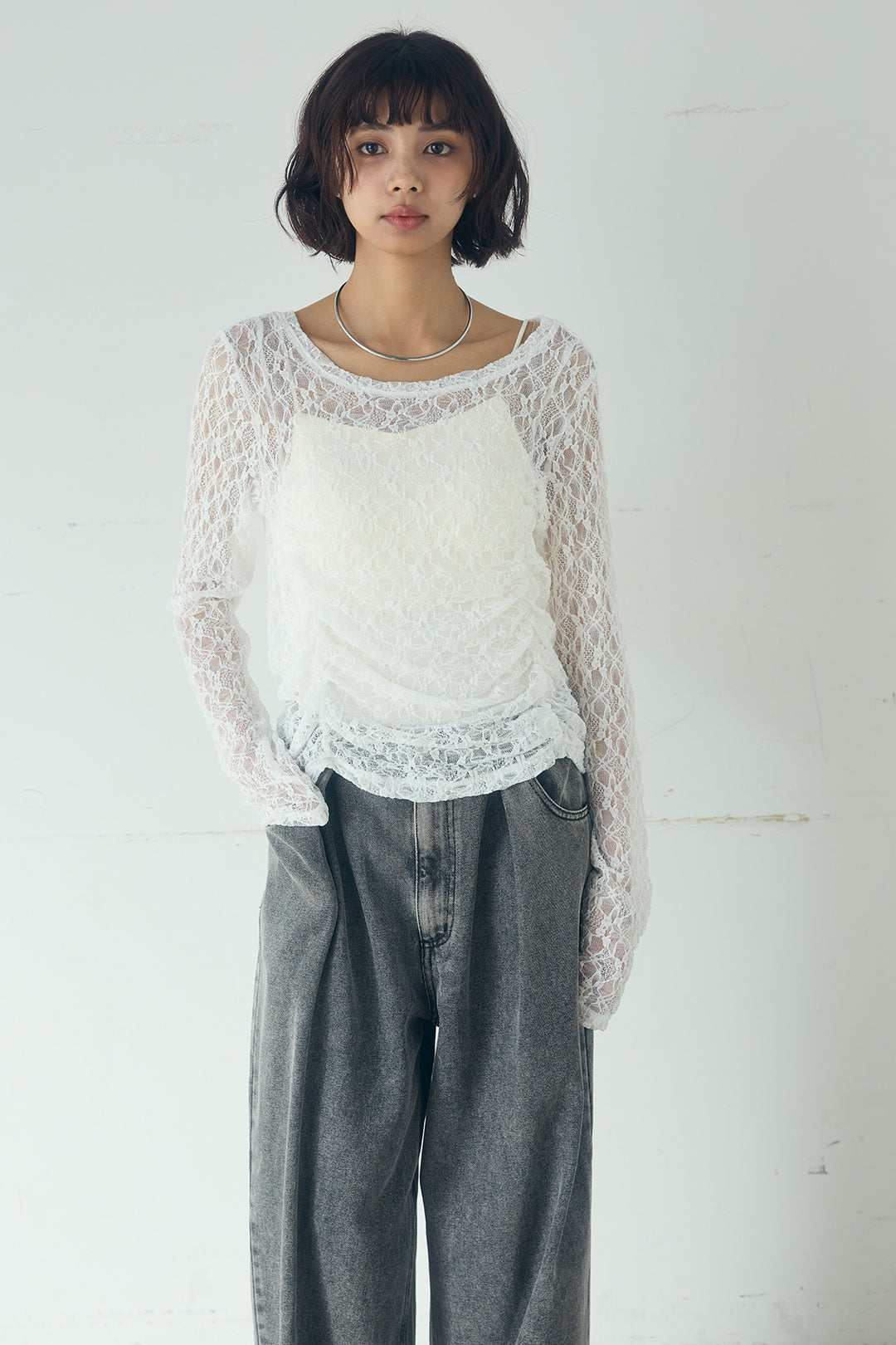 レース刺繍ギャザーインナー