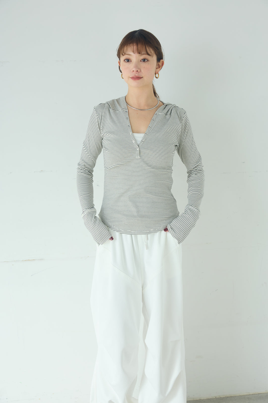 [SET]マルチ切り替えドルマンブルゾン+メッシュ刺繍ロングスカート+ボーダーフーディーロンT(3set)