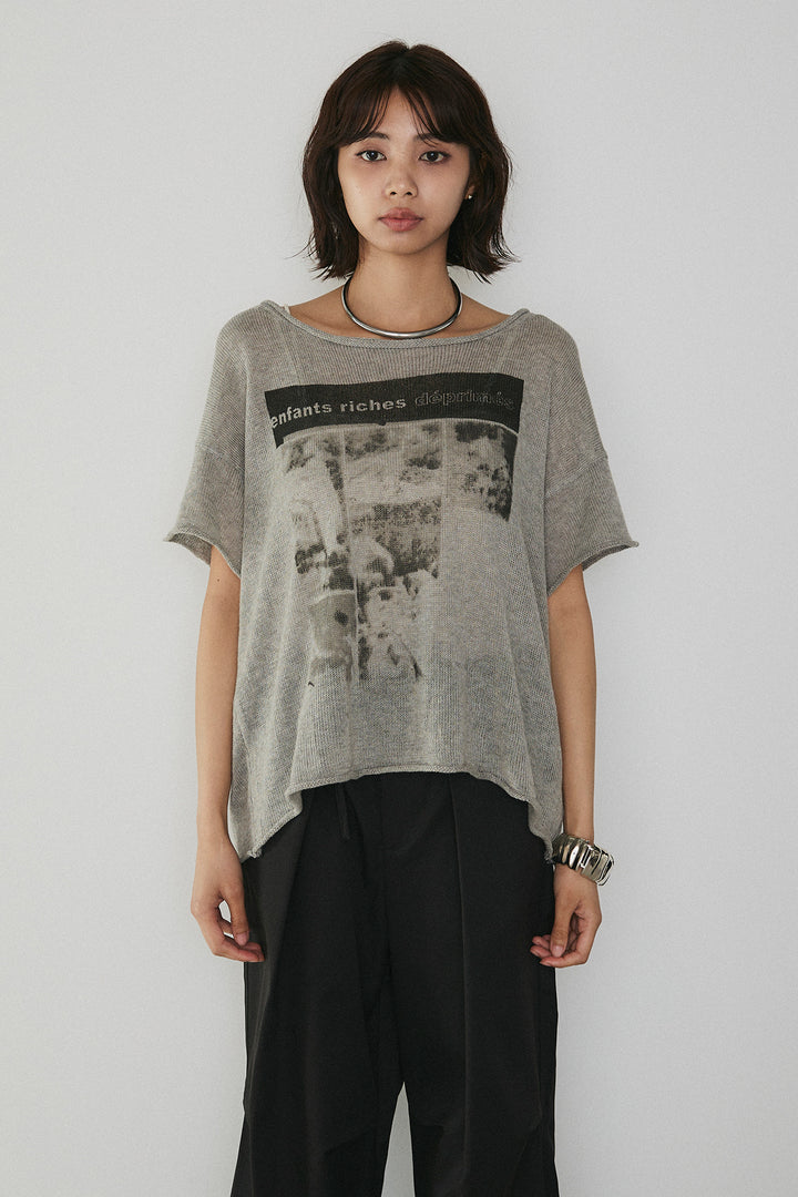 [SET]半袖モノトーングラフィックトップス+リネンライク2タックワイドパンツ(2set)