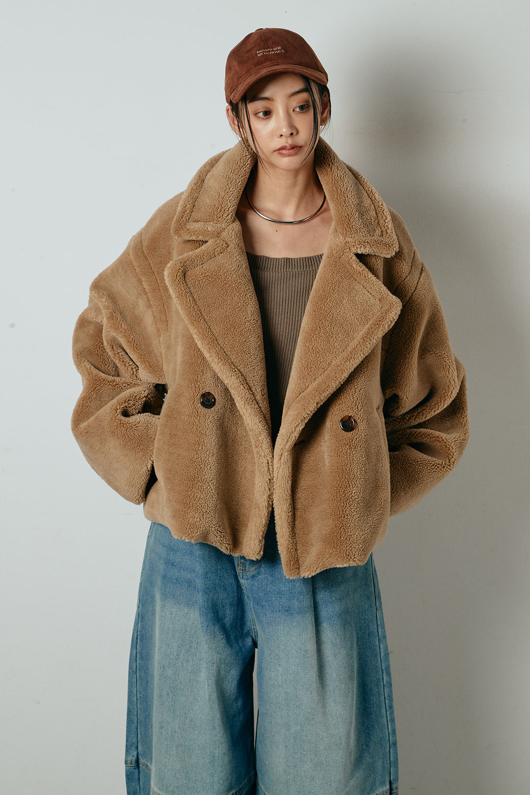 【2月中旬発送】
[SET]テディボアショートジャケット+加工デニムタックコクーンワイドパンツ(2set)