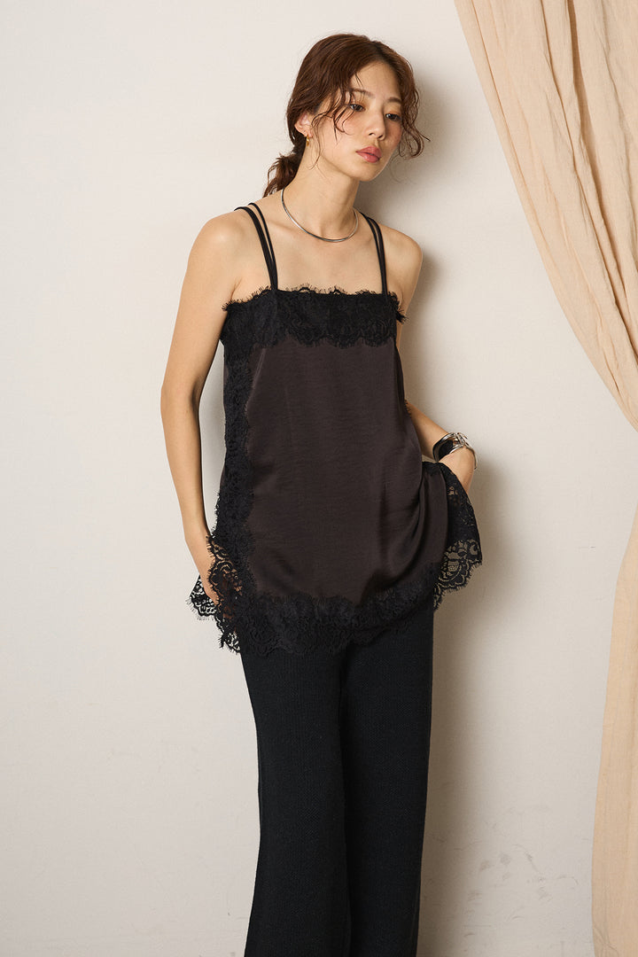 [SET]ロゴデザインルーズスウェット+レースサテンキャミソール(2set)