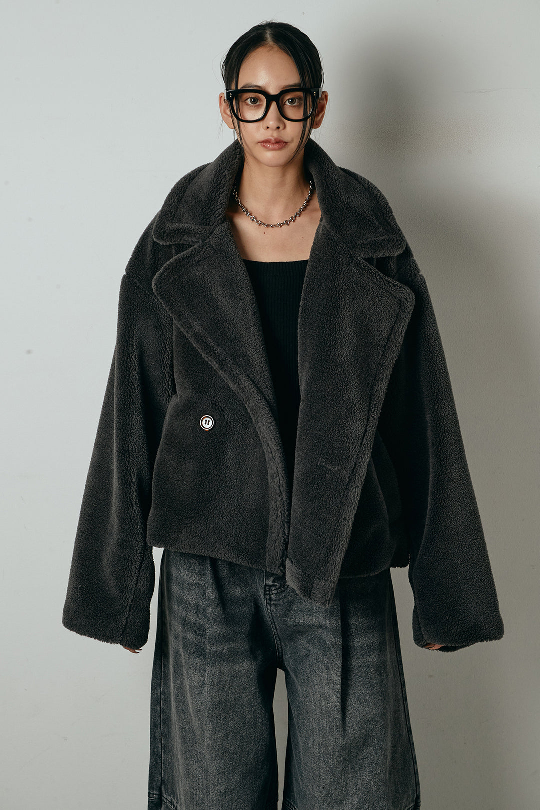 【2月中旬発送】
[SET]テディボアショートジャケット+加工デニムタックコクーンワイドパンツ(2set)