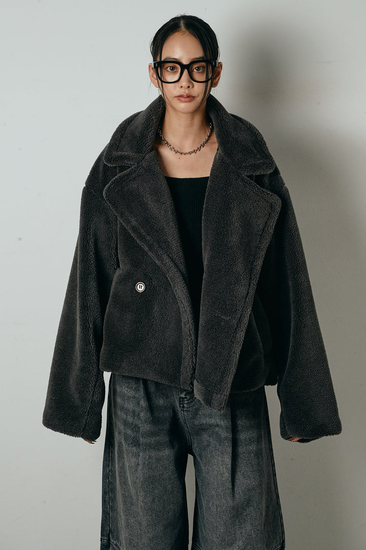 【2月中旬発送】
[SET]テディボアショートジャケット+加工デニムタックコクーンワイドパンツ(2set)