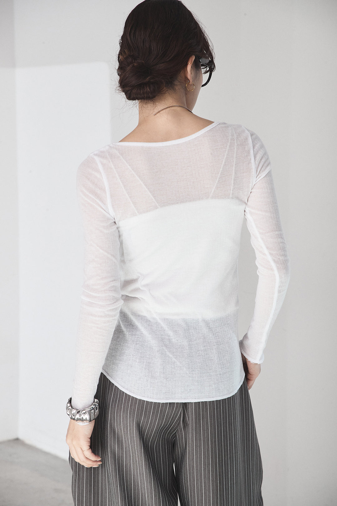 [SET]襟付きナイロンベスト+サイドデザインナイロンスカート+リブシアークルーネック長袖トップス(3set)