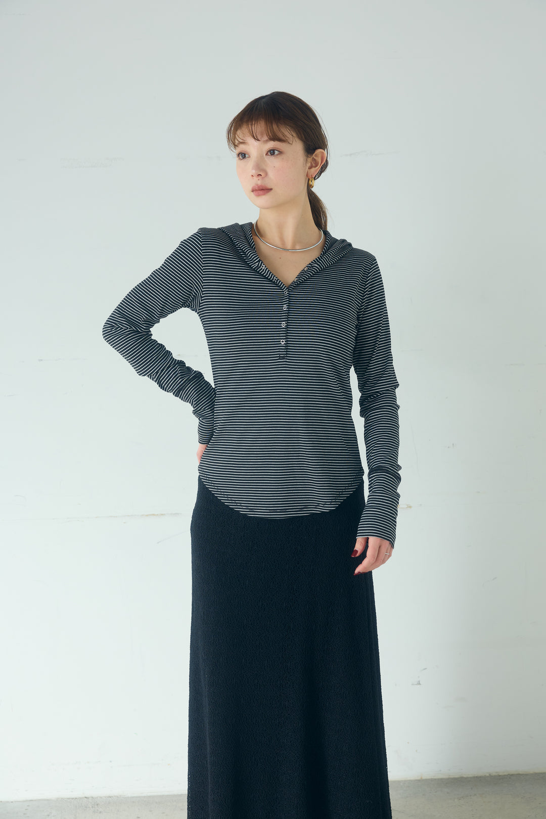 [SET]マルチ切り替えドルマンブルゾン+ランダムタックデザインワイドパンツ+ボーダーフーディーロンT(3set)