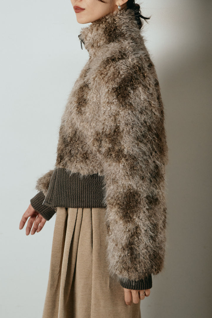 [SET]エコファースタンドカラーニュアンス柄ブルゾン+ベルトループコーデュロイワイドパンツ(2set)