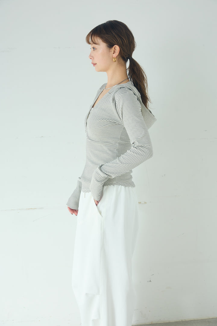 [SET]マルチ切り替えドルマンブルゾン+メッシュ刺繍ロングスカート+ボーダーフーディーロンT(3set)