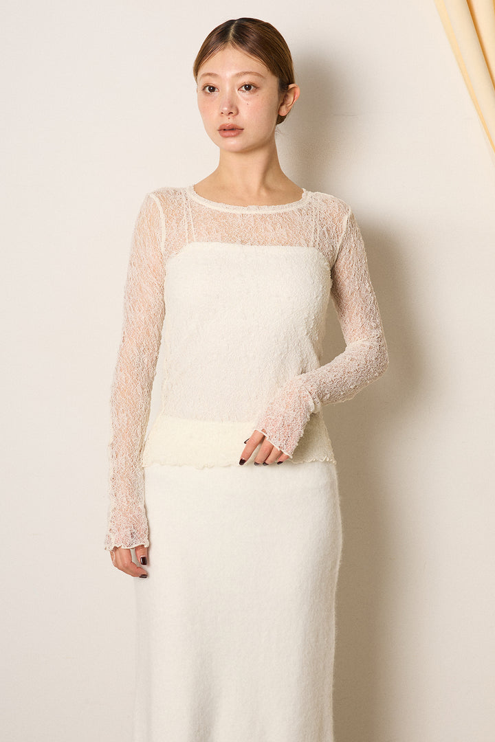 [SET]丸ボタン起毛ニットカーディガン+起毛ニットロングスカート+ストレッチレースクルーネックプルオーバー(3set)