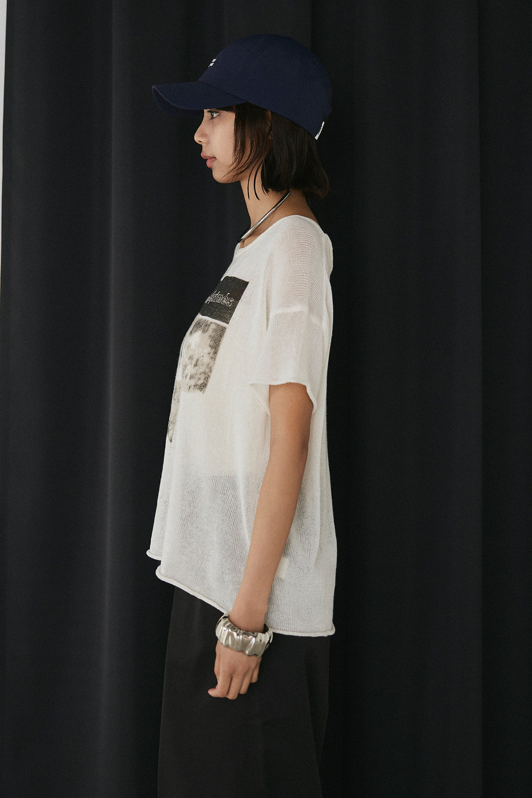 [SET]半袖モノトーングラフィックトップス+リネンライク2タックワイドパンツ(2set)