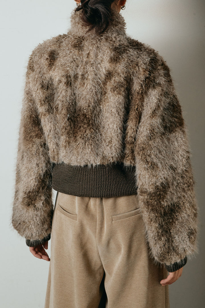 [SET]エコファースタンドカラーニュアンス柄ブルゾン+ベルトループコーデュロイワイドパンツ(2set)