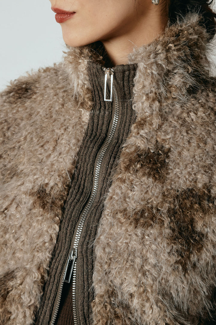 [SET]エコファースタンドカラーニュアンス柄ブルゾン+ベルトループコーデュロイワイドパンツ(2set)