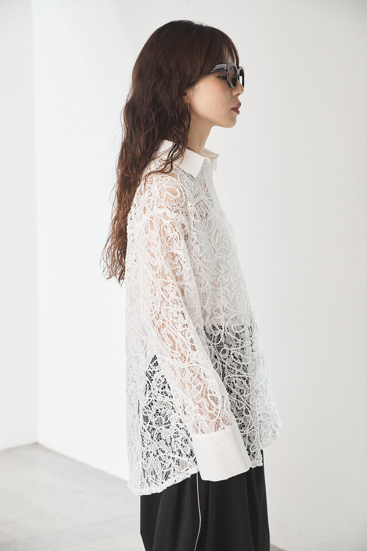 [SET]ナイロントレンチコート+刺繍レースオーバーサイズシャツ(2set)