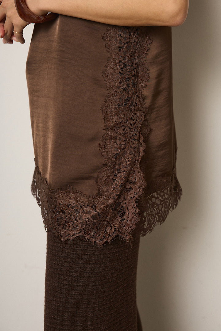 [SET]ロゴデザインルーズスウェット+レースサテンキャミソール(2set)