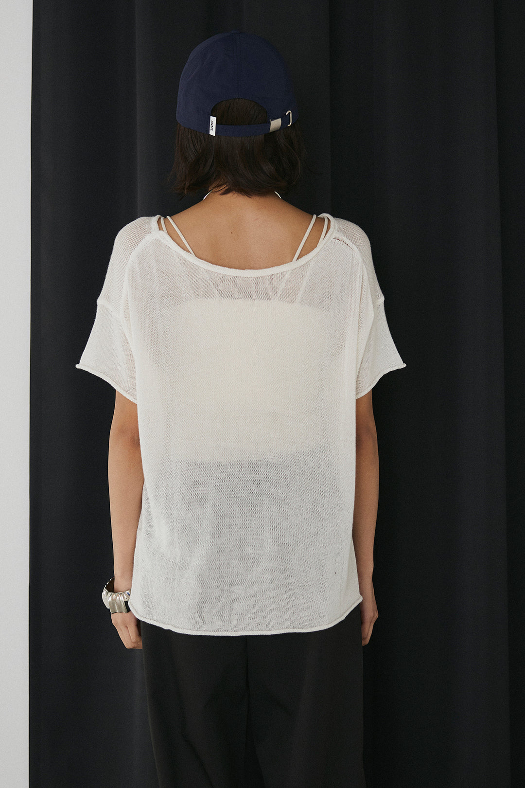 [SET]半袖モノトーングラフィックトップス+リネンライク2タックワイドパンツ(2set)