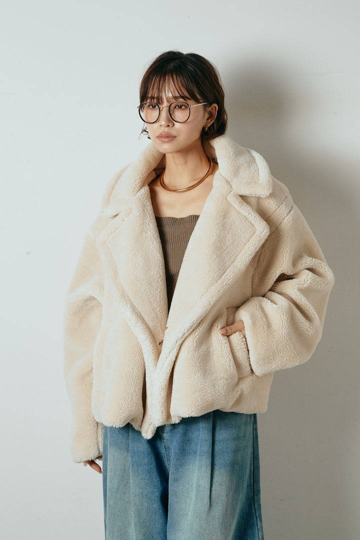 【2月中旬発送】
[SET]テディボアショートジャケット+加工デニムタックコクーンワイドパンツ(2set)