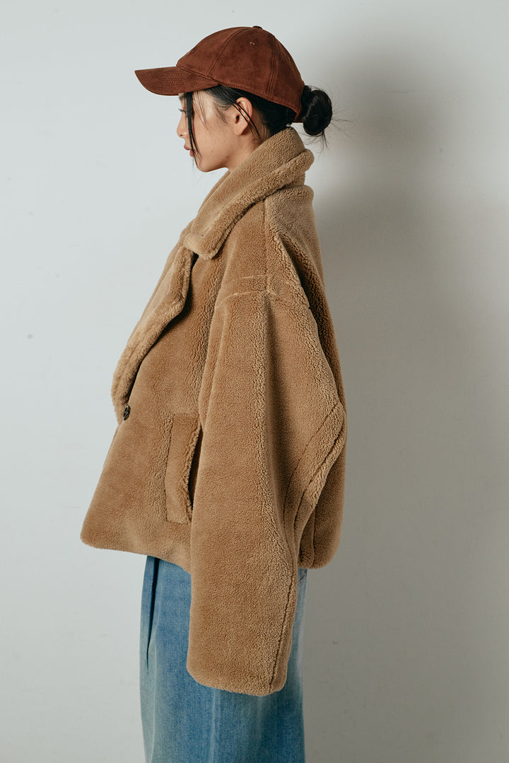 【2月中旬発送】
[SET]テディボアショートジャケット+加工デニムタックコクーンワイドパンツ(2set)