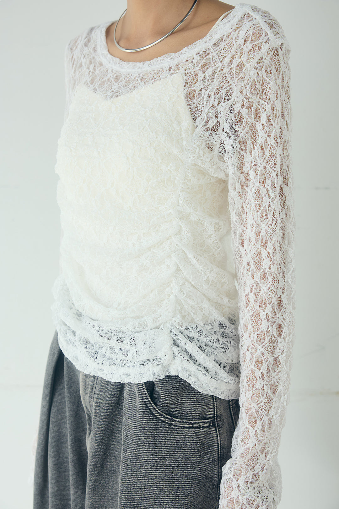 レース刺繍ギャザーインナー