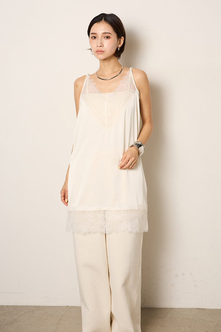 [SET]Vネックルーズラメニットトップス+レース切り替えキャミソール(2set)