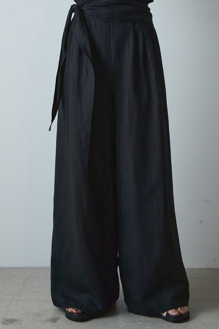 [SET]接触冷感シアーランダムリブデザインキャミタンク+リネン混巻きワイドパンツ(2set)