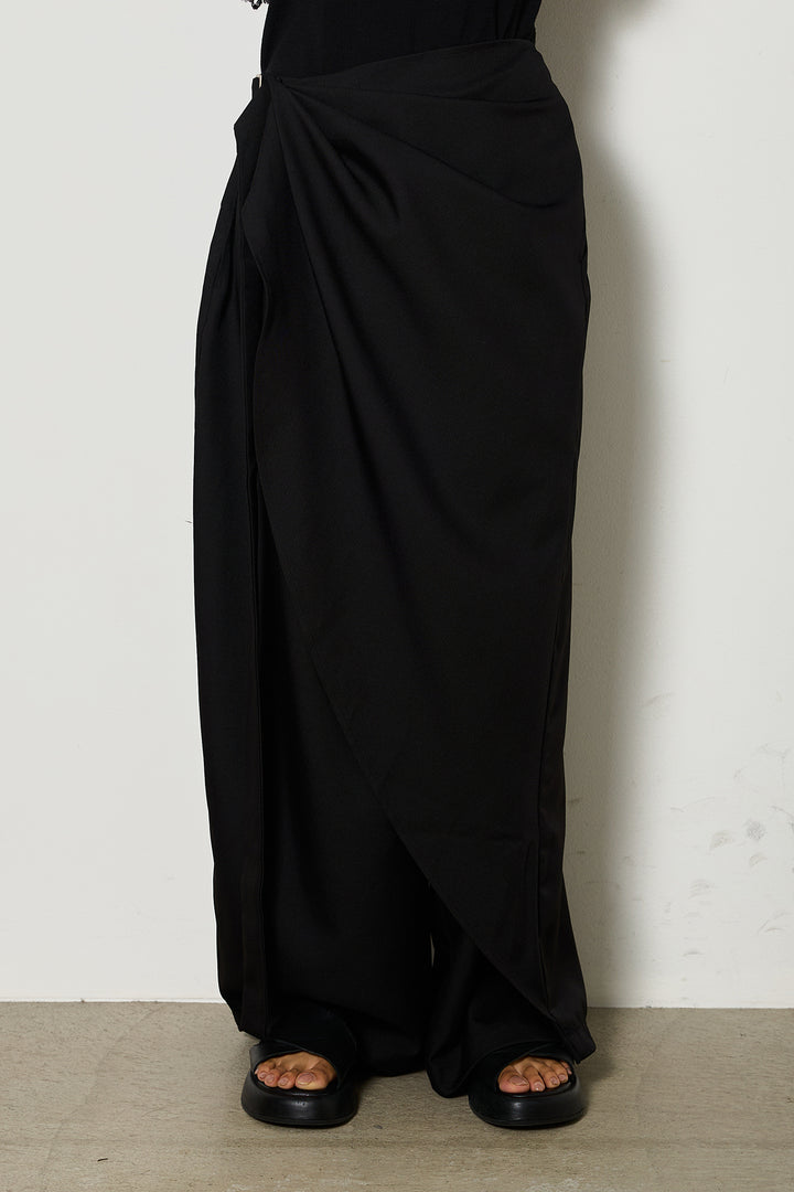 [SET]襟フェイクレザーネルチェックシャツ+ラップデザインワイドパンツ(2set)