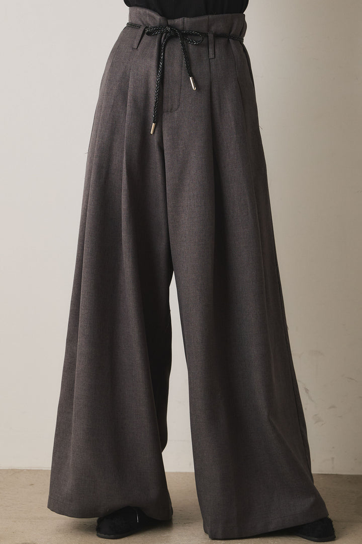 [SET]カシュクールデザインニット+細ベルト付きワイドパンツ(2set)