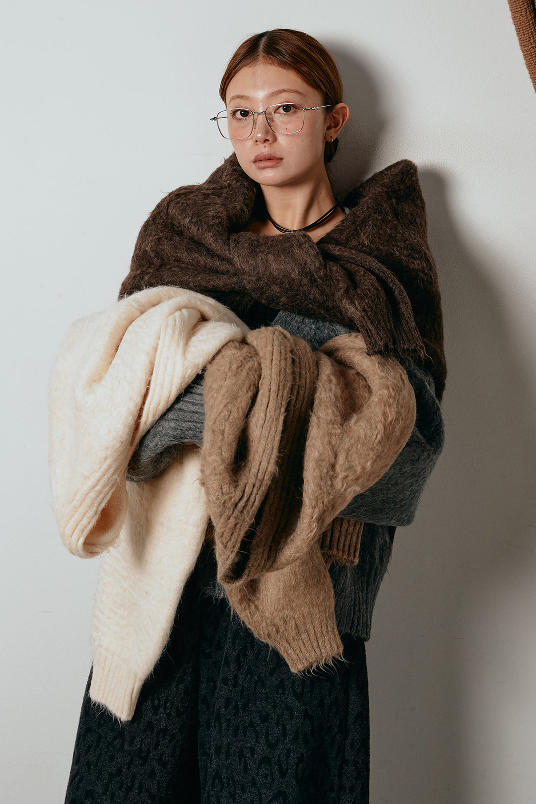 起毛ボタンニットカーディガン/カーキ