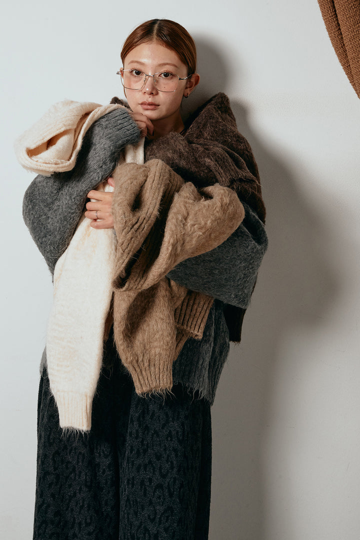 起毛ボタンニットカーディガン/グレー