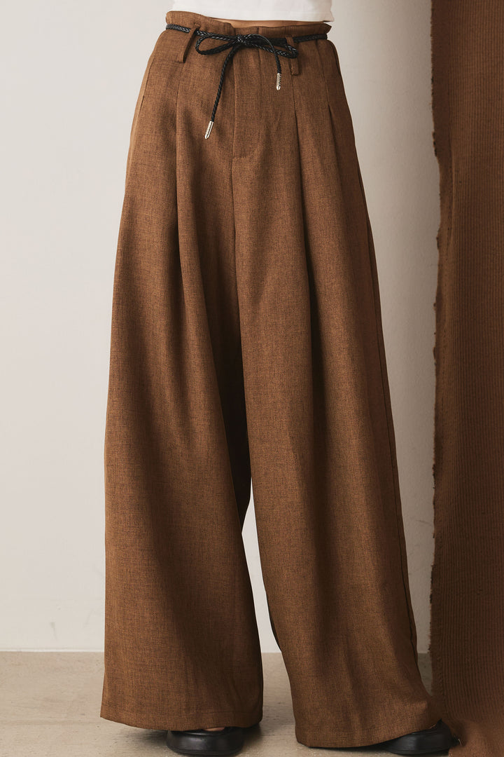 [SET]カシュクールデザインニット+細ベルト付きワイドパンツ(2set)