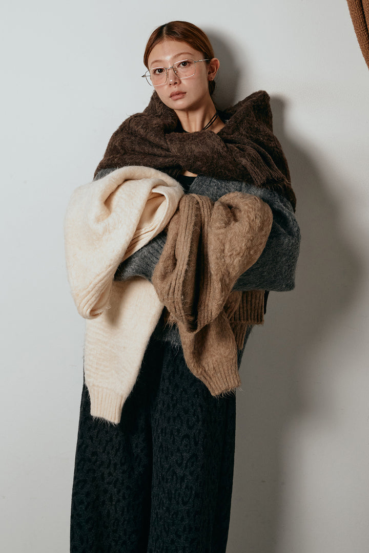 起毛ボタンニットカーディガン/グレー