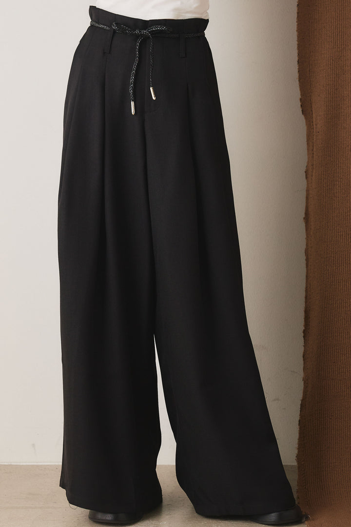[SET]カシュクールデザインニット+細ベルト付きワイドパンツ(2set)